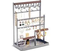 Procase Soporte para Joyas, Organizador para Pendientes,Cadenas, Pulsera, Colgante y Expositor con Agujeros Estante de Joyería -Gris