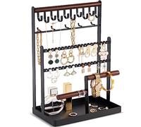 ProCase Soporte para Joyas, Organizador para Pendientes,Cadenas, Pulsera, Colgante y Expositor con Agujeros Estante de Joyería -Negro