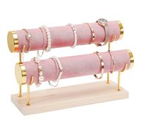 ProCase Soporte para Pulsera, 2 Nivel Soporte de Exhibición de Joyas Expositor de Terciopelo para Collares Relojes Pulseras Tobillera Scrunchies -Rosa