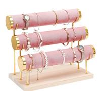 Procase Soporte para Pulsera, 3 Niveles Soporte de Exhibición de Joyas Expositor de Terciopelo para Collares Relojes Pulseras Tobillera Scrunchies -Rosa