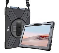 ProCase Surface Go 3/2 Carcasa Rugosa con Soporte Rotativo, Asa de Mano y Correa de Hombro, Funda Rugerizada Antigolpe -Negro