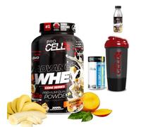 ProCell | PACK Whey Core + BCAA COMPLEX + Shaker + Batido REGALO | Proteina Whey concentrada | Aminoácidos | Gana masa muscular (2 kg, Banana con Mango)