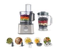 Kenwood MultiPro Compact FDM301 - Procesador de Alimentos y Blender con 8 Accesorios, Cuchillas de Acero Inoxidable, Potencia 800 W, Capacidad 2.1 litros, 2 Velocidades, Negro/Plata