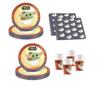 Procos 10210600 - Set de Fiesta S Disney Star Wars Mandalorian, 52 Piezas, 16 Platos, 16 Vasos, 20 servilletas, vajilla desechable, vajilla de Fiesta, decoración de Mesa, Marvel
