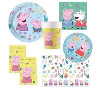 Procos 10215314DY - Set de fiesta Peppa Pig, vajilla desechable de 46 piezas para fiestas de cumpleaños infantiles y fiestas temáticas, decoración de mesa