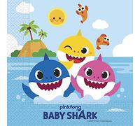 Procos 10232203 92542 - Servilletas, diseño de Baby Shark, Fun in the Sun, 33 x 33 cm, 20 unidades, para cumpleaños, fiesta temática