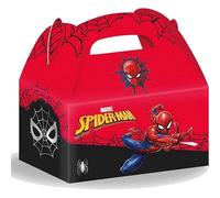 Procos 4 cajas de regalo de Spiderman para fiestas de cumpleaños infantiles con asas de transporte, 15,5 x 8,5 x 9 cm, hechas de cartón, regalo de cumpleaños infantil