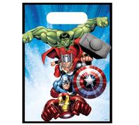 Procos 6 bolsas de fiesta de Disney Avengers Marvel para fiestas de cumpleaños infantiles con asas de transporte, 17 x 25 cm, hechas de película de plástico, bolsas de regalo para decoración de