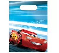 Procos 6 bolsas de fiesta de Disney Cars Lightning Mcqueen para fiestas de cumpleaños infantiles con asas de transporte, 17 x 25 cm, hechas de película de plástico, bolsas de regalo para decoración de