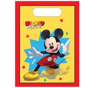 Procos 6 bolsas de fiesta de Mickey Mouse para fiestas de cumpleaños infantiles con asas de transporte, 17 x 25 cm, hechas de película de plástico, bolsas de regalo para decoración de cumpleaños