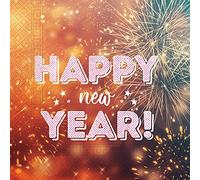 Procos 93544 - Servilletas Happy New Year, FSC® Mix, 20 unidades, tamaño 33 x 33 cm, 3 capas, Nochevieja, Año Nuevo