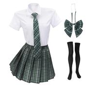 PROCOS Conjunto de corbata de moño para mujer, estilo gótico, plisada, para cosplay, anime, marinero, ropa de verano para fiesta diaria con pajarita, corbata de lazo verde oscuro, talla XL