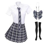 PROCOS Conjunto de corbata de moño plisada gótica para mujer, traje de marinero, ropa de verano para fiesta diaria con pajarita, corbata negra, talla XL