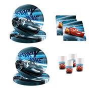 Procos - Decoración de cumpleaños Cars, 52 Piezas, Platos de cartón, Vasos y servilletas para cumpleaños Infantiles, vajilla de Fiesta