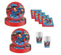 Procos - Decoración de cumpleaños de DC Superman, 52 Piezas, Platos de cartón, Vasos y servilletas para Fiestas Infantiles, vajilla de Fiesta