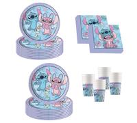 Procos - Decoración de cumpleaños de Disney Stitch & Angel, 52 Piezas, Platos, Vasos y servilletas de cartón para Fiestas Infantiles, vajilla de Fiesta