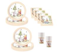 Procos - Decoración de cumpleaños de Disney Winnie The Pooh, 52 Piezas, Platos, Vasos y servilletas de cartón para Fiestas Infantiles, vajilla de Fiesta