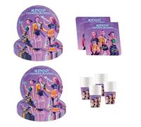 Procos - Decoración de cumpleaños KPop Demon Hunters, 52 piezas, platos de cartón, vasos y servilletas para cumpleaños infantiles, vajilla para fiestas