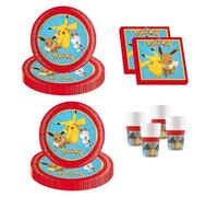 Procos - Decoración de cumpleaños Pokémon, 52 piezas, platos de cartón, vasos y servilletas para cumpleaños infantiles, vajilla de fiesta