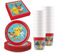 Procos - Decoración de cumpleaños Pokémon, 52 piezas, platos de cartón, vasos y servilletas para cumpleaños infantiles, vajilla de fiesta