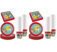 Procos - Decoración de cumpleaños Pokémon, 52 piezas, platos de cartón, vasos y servilletas para cumpleaños infantiles, vajilla de fiesta (Paquete de 2)
