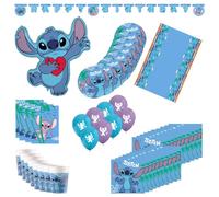 Procos - Juego de 55 piezas de decoración de cumpleaños, incluye 8 platos de papel, 8 vasos de papel, 20 servilletas, mantel, guirnalda, 8 globos, 8 bolsas de fiesta, decoración de mesa para