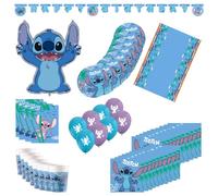 Procos - Juego de 55 piezas de decoración de cumpleaños, incluye 8 platos de papel, 8 vasos de papel, 20 servilletas, mantel, guirnalda, 8 globos, 8 bolsas de fiesta, decoración de mesa para