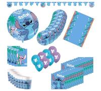 Procos - Juego de 55 piezas de decoración de cumpleaños, incluye 8 platos de papel, 8 vasos de papel, 20 servilletas, mantel, guirnalda, 8 globos, 8 bolsas de fiesta, decoración de mesa para