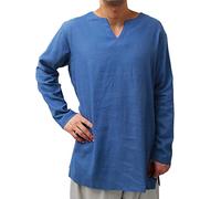 PROCOS Medieval Undertunic - Traje de lino vikingo, manga larga, Azul, Small