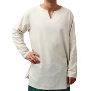 PROCOS Medieval Undertunic - Traje de lino vikingo, manga larga, Blanco, Small
