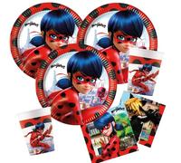 Procos Miraculous Ladybug - Juego de 36 platos de papel, vasos de papel, servilletas para cumpleaños infantiles