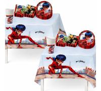 Procos Miraculous Ladybug - Suministros para fiesta de cumpleaños, platos, tazas, servilletas y 2 manteles decorativos para 16 personas