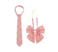 PROCOS Pajarita de lazo preatada unisex uniforme ajustable a cuadros de tartán conjunto de pajarita y corbata para disfraz de cosplay de 2 piezas, Corbata de cuadros rosa, talla única