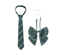 PROCOS Pajarita de lazo preatada unisex uniforme ajustable a cuadros de tartán conjunto de pajarita y corbata para disfraz de cosplay de 2 piezas, Corbata a cuadros verde oscuro, talla única