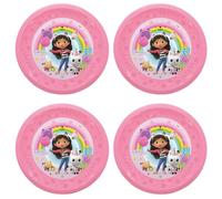 Procos - Plato de plástico Gabbys Dollhouse, 4 piezas, reutilizable, vajilla de fiesta para cumpleaños o fiesta temática