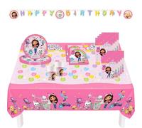 Procos PRO10245290DY - Set de fiesta XL Gabby's Dollhouse, juego de 46 piezas, platos, mantel, tazas, servilletas, bolsas, banderola, vajilla infantil