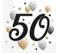 Procos- Servilletas con aniversario con números de diseño elegante 50, celulosa, Multicolor, 33 x 33 cm (10232061)