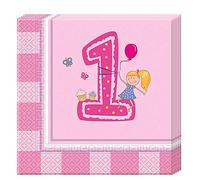 Procos Servilletas de Papel para Primer cumpleaños (20 Unidades, 2 Capas, 33 x 33 cm), Color Rosa. (85712)