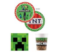 Procos - Set de fiesta Minecraft, vajilla de fiesta de 52 piezas para fiestas de cumpleaños infantiles y fiestas temáticas, decoración de mesa