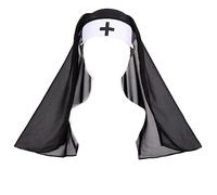 PROCOS Sombrero de monja con velo negro para disfraz de monja demoníaca, accesorio de disfraz de monja (negro)