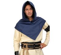 PROCOS Sombrero medieval de lino con dobladillo puntiagudo, capa con capucha, accesorio para cosplay (azul)