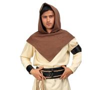 PROCOS Sombrero medieval de lino con dobladillo puntiagudo, capa con capucha, accesorio para cosplay (marrón)