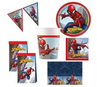 Procos 10215303DY - Set de fiesta Spiderman Luchador contra el Crimen, vajilla desechable de 46 piezas para fiestas de cumpleaños infantiles y fiestas temáticas, decoración de mesa