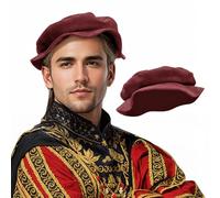 PROCOS Tudor - Boina plana para mujer, boina francesa, gorra de pintor, disfraz clásico para hombre, accesorio de disfraz de estilo renacentista (EE. UU., Alpha, talla única, rojo)