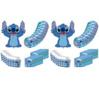 Procos - Vajilla de fiesta Disney Stitch, decoración de cumpleaños de 37 piezas incluye 8 platos de papel, 8 vasos de papel, 20 servilletas y un globo de papel de aluminio (Paquete de 2)