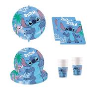 Procos Vajilla de fiesta Disney Stitch, decoración de cumpleaños de 37 piezas incluye 8 platos, 8 vasos, 20 servilletas y un globo de papel de aluminio, color blue, Universal (DY10183591)