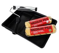 ProDec 9" x 1.5" Juego de 4 rodillos de pintura de pelo medio, jaula y bandeja para pintar con pinturas de emulsión y albañilería en paredes y techos interiores y exteriores, 9".