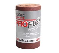 ProDec Advance Rollo de papel de lija abrasivo de óxido de aluminio ProFlex de grado muy fino de 5 m, muy fino, resistente a las grietas, para lijar madera, pintura, yeso, relleno, metal y más, 115 mm