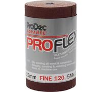 ProDec Advance Rollo de 5m de grano 120 fino ProFlex Papel de lija de óxido de aluminio ultra flexible resistente a las grietas para lijar madera, pintura, yeso, masilla, metal y más, 115mm de ancho