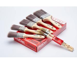 ProDec Juego de 7 brochas de Pintura sintética Premier Trade para un Acabado Liso con Pinturas de emulsión, techos, Madera, Metal, 2X 1,5, 2X 2, 1x 3 Pulgadas +2 brochas de Guillotina Gratis